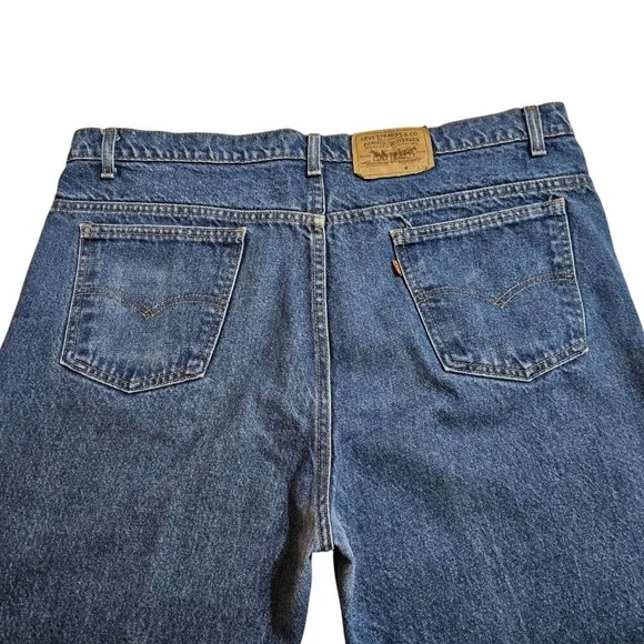 VTG Levi's 517 Bootcut Jeans Orange Tab Dark Wash Denim W42 L34 Made in USA - Picture 9 of 16